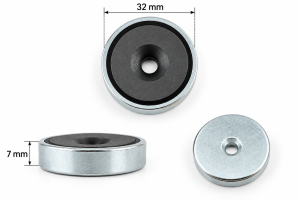 Ferritt pottemagnet Ø32 x 7 mm med forsenket hull – 9 kg
