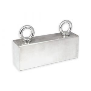 Robust rustfri magnet med to løfteøyer, 150x60x40mm
