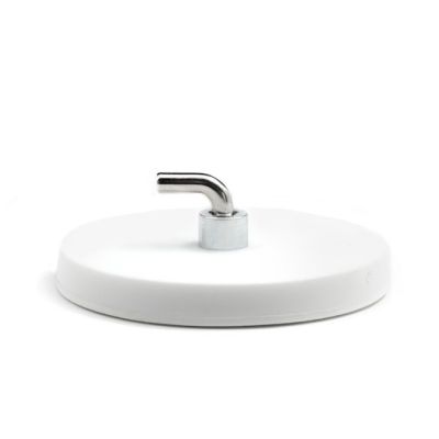 Krokmagnet Ø 66 mm hvit med L-krok, 7,5 kg last, gummiert
