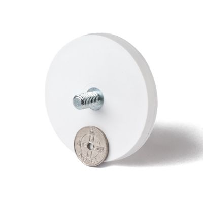 Hvit gummimagnet Ø 66 mm med M8 gjenge
