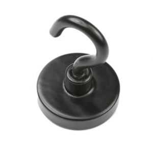 Sort magnet med krok, Ø 32 mm, holder 28 kg