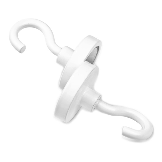 Hvit krokmagnet Ø 16 mm | Kraftig neodymmagnet med krok