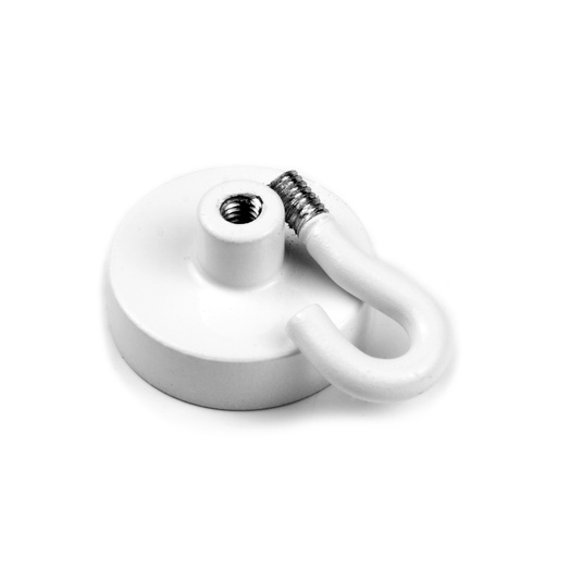 Hvit magnet Ø 25 mm med krok | Løftekraft 16kg - kjøp krokmagneter